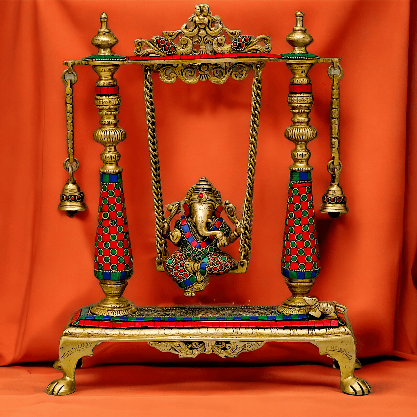 Large Brass Ganesh swing on jhula Nikur Essence - 40.5 cm Height Idols Nikuressence