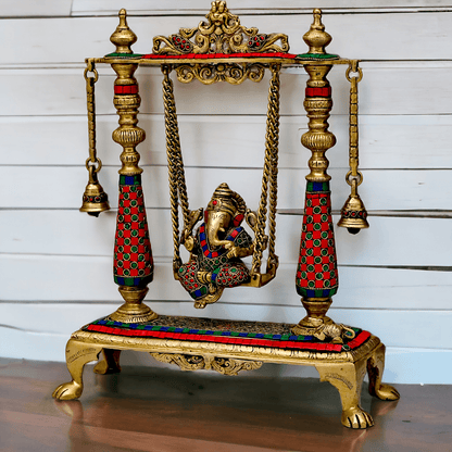 Large Brass Ganesh swing on jhula Nikur Essence - 40.5 cm Height Idols Nikuressence