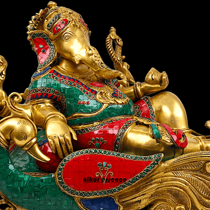 Buy pure Brass Ganesha Idol Relaxing on Peacock Recliner - nikur essence Idols Nikuressence