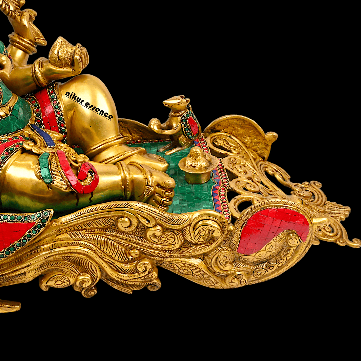 Buy pure Brass Ganesha Idol Relaxing on Peacock Recliner - nikur essence Idols Nikuressence