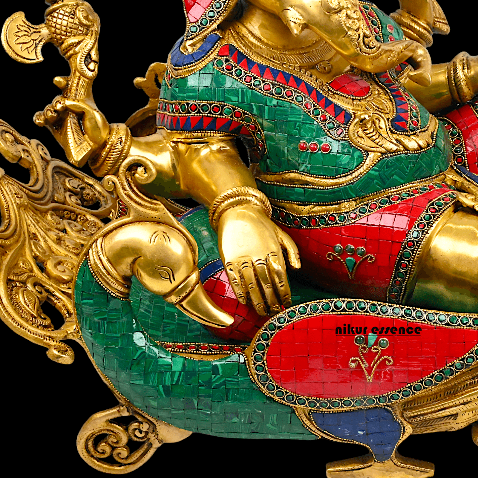 Buy pure Brass Ganesha Idol Relaxing on Peacock Recliner - nikur essence Idols Nikuressence