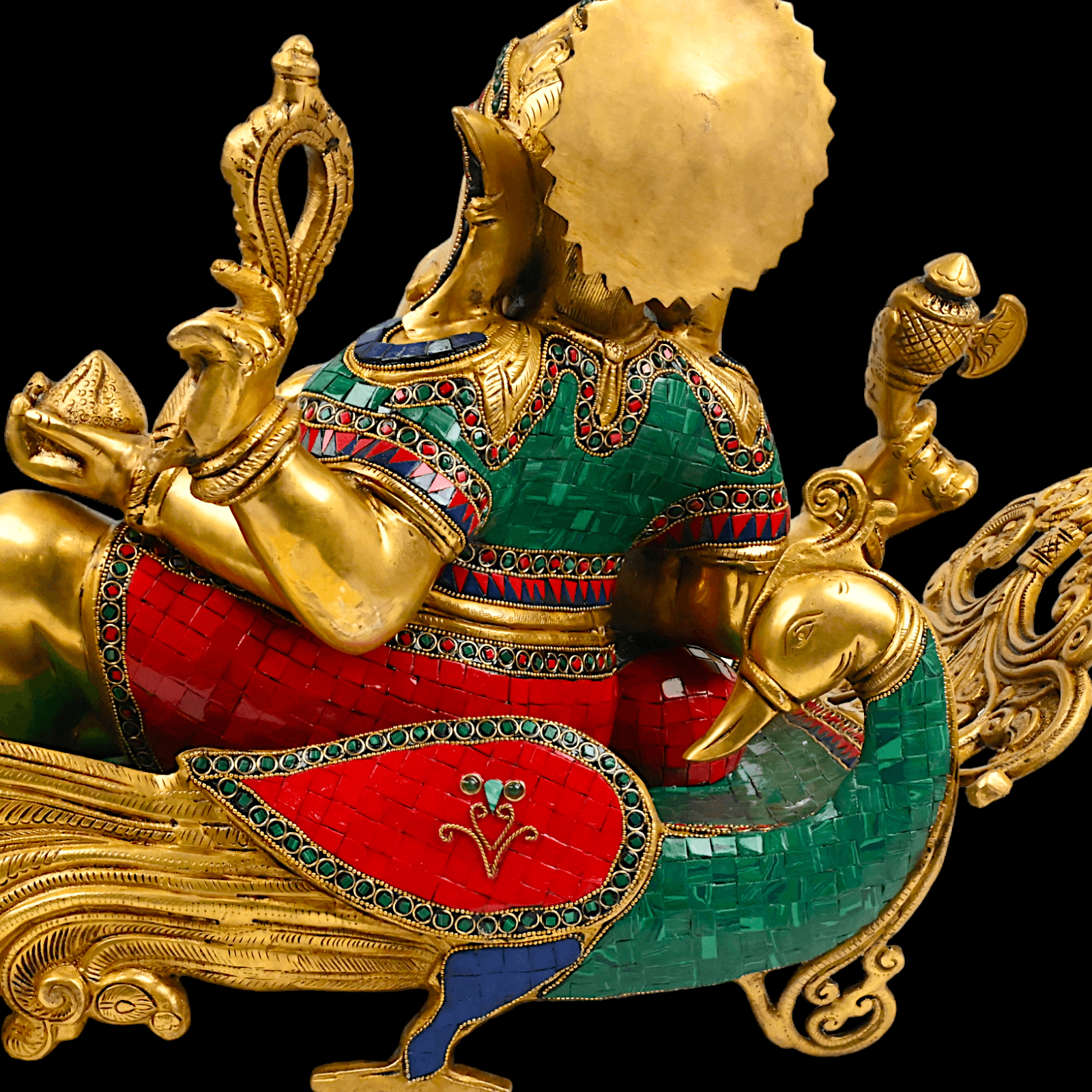 Buy pure Brass Ganesha Idol Relaxing on Peacock Recliner - nikur essence Idols Nikuressence