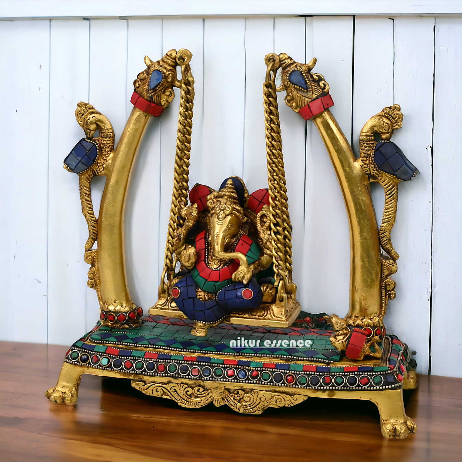 Superfine Brass online Ganesha Jhula with stone work Idol by Nikur Essence - 11 inches Height Idols Nikuressence