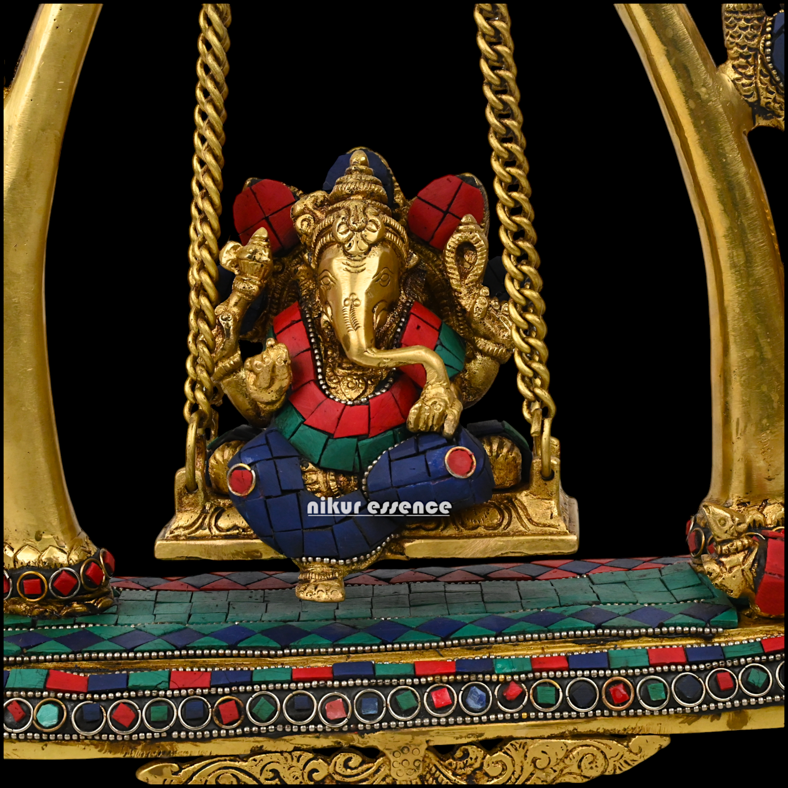 Superfine Brass online Ganesha Jhula with stone work Idol by Nikur Essence - 11 inches Height Idols Nikuressence