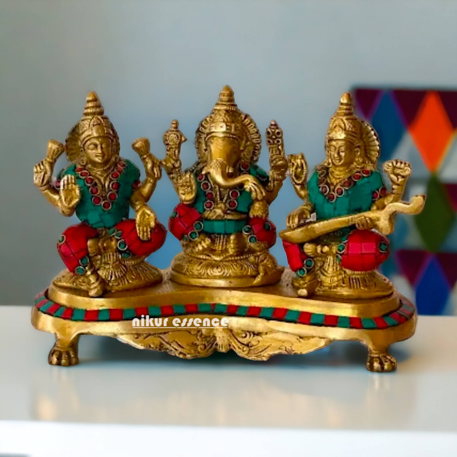 Online buy Brass Statue of Lord Ganesha Lakshmi Saraswati – nikuressence Idols Nikuressence