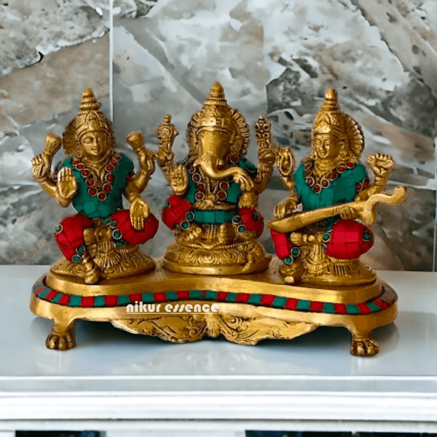 Online buy Brass Statue of Lord Ganesha Lakshmi Saraswati – nikuressence Idols Nikuressence