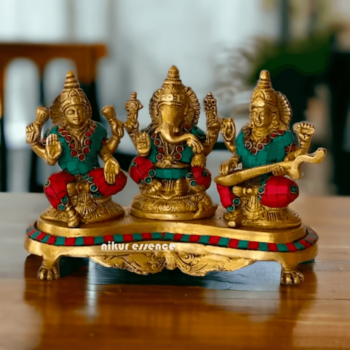 Online buy Brass Statue of Lord Ganesha Lakshmi Saraswati – nikuressence Idols Nikuressence