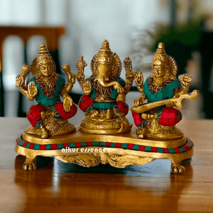 Online buy Brass Statue of Lord Ganesha Lakshmi Saraswati – nikuressence Idols Nikuressence