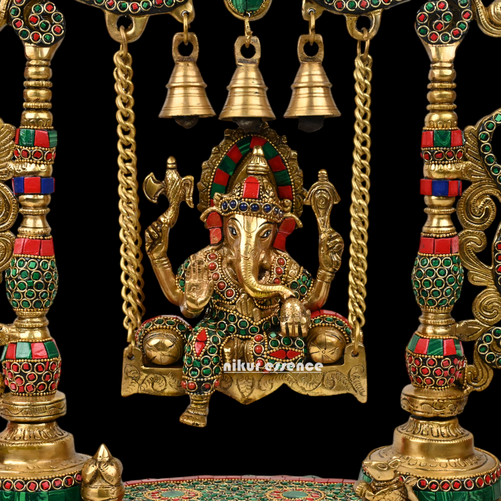 Buy Online Brass Ganesha/Vinayaka jhula with stone work by Nikur Essence - 48 cm Idols Nikuressence