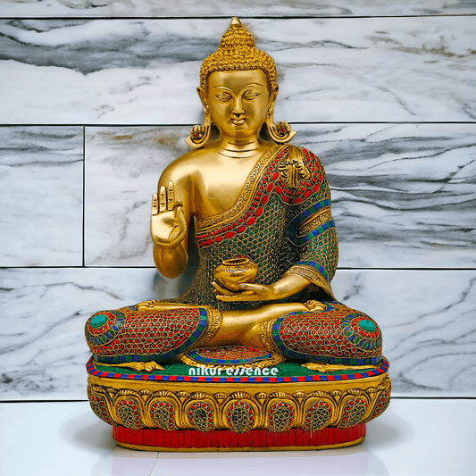 Buy Gautam Buddha in Brass Sculpture: Preaching His Dharma with Intricate Inlay Work - 56 cm Idols Nikuressence