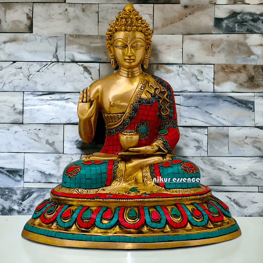 Buy Brass Gautam Buddha Statue Preaching His Dharma with Intricate Inlay Work