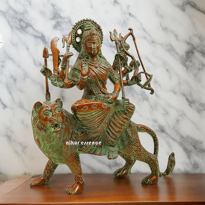 Buy brass 28 cm Mother Goddess Durga Statue - Elegant and Detailed Divine Sculpture, Perfect for Spiritual Altars and Home Decoration | Nikur Essence