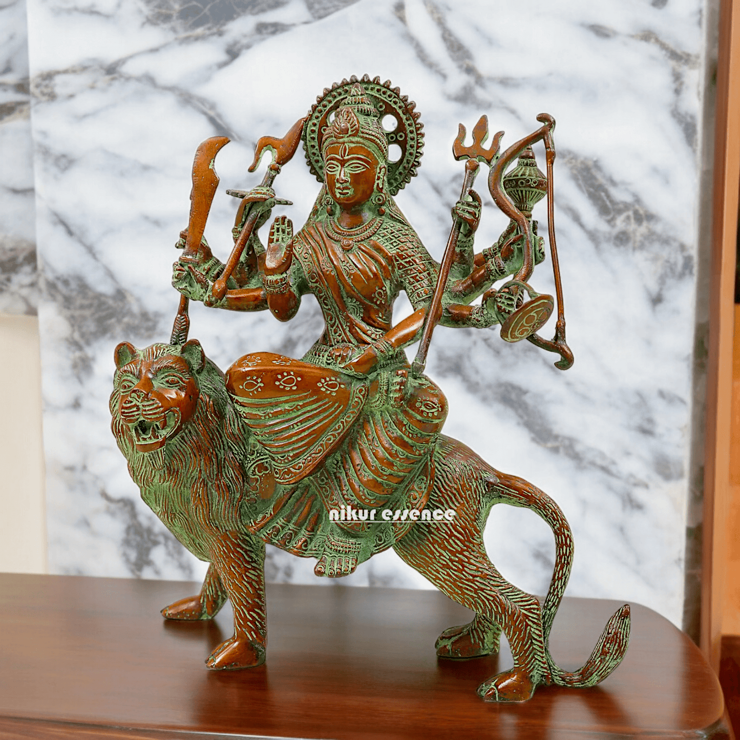 Buy brass 28 cm Mother Goddess Durga Statue - Elegant and Detailed Divine Sculpture, Perfect for Spiritual Altars and Home Decoration | Nikur Essence