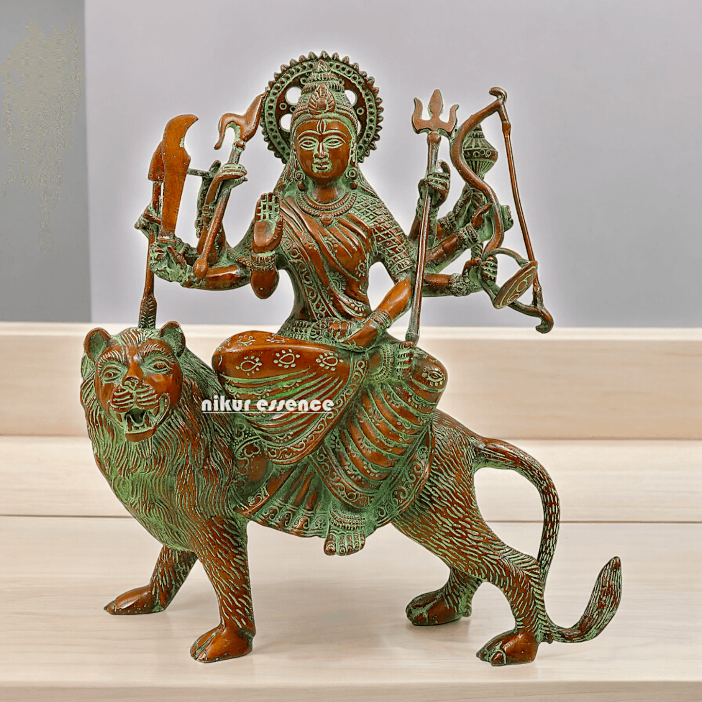 Buy brass 28 cm Mother Goddess Durga Statue - Elegant and Detailed Divine Sculpture, Perfect for Spiritual Altars and Home Decoration | Nikur Essence