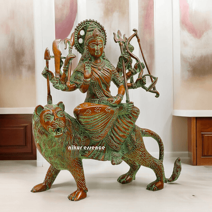 Buy brass 28 cm Mother Goddess Durga Statue - Elegant and Detailed Divine Sculpture, Perfect for Spiritual Altars and Home Decoration | Nikur Essence