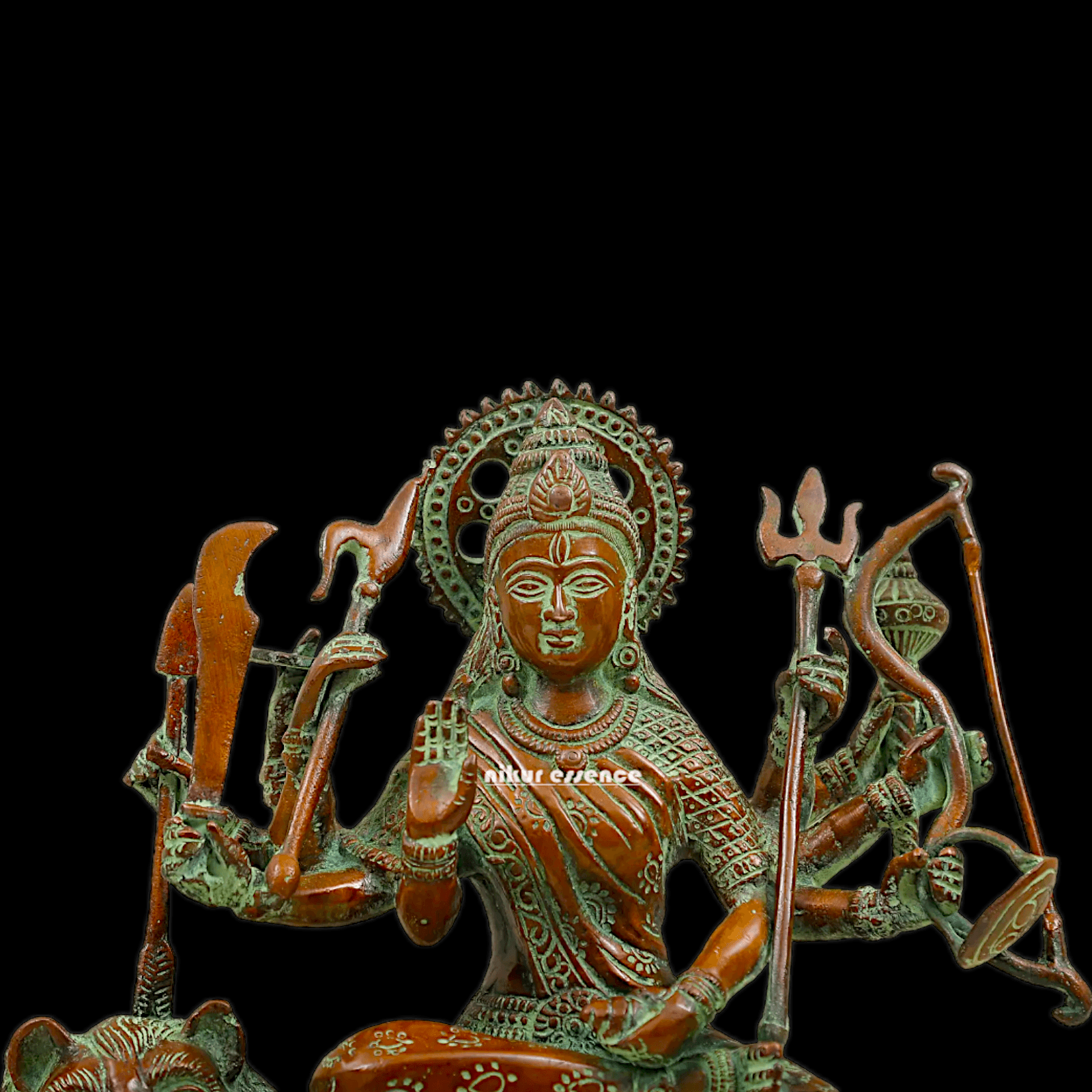 Buy brass 28 cm Mother Goddess Durga Statue - Elegant and Detailed Divine Sculpture, Perfect for Spiritual Altars and Home Decoration | Nikur Essence