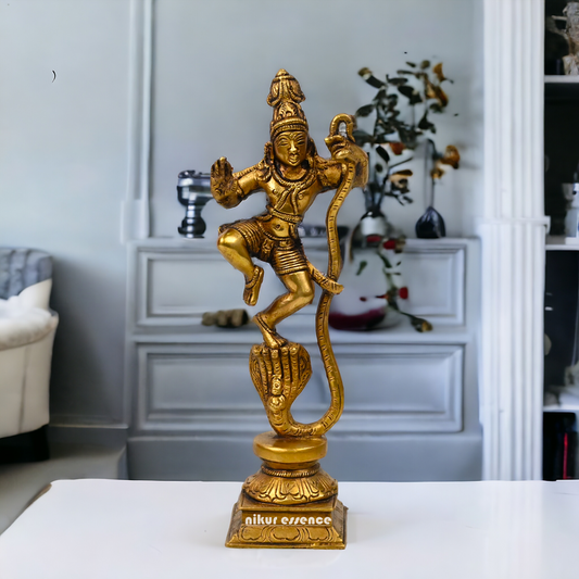 Antique Brass Kaliya Naag Krishna Idol by Nikur Essence - 9 inches Idols Nikuressence