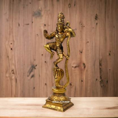 Antique Brass Kaliya Naag Krishna Idol by Nikur Essence - 9 inches