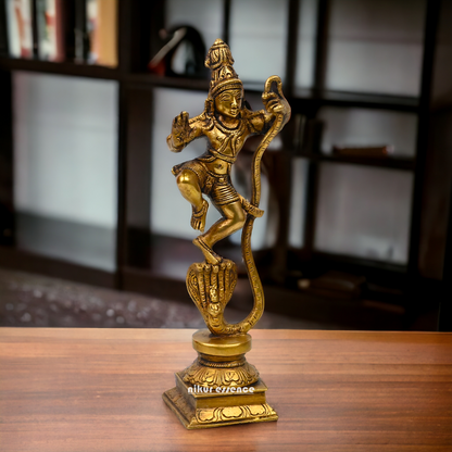 Antique Brass Kaliya Naag Krishna Idol by Nikur Essence - 9 inches