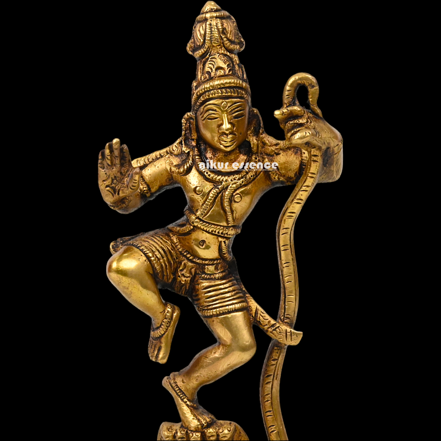 Antique Brass Kaliya Naag Krishna Idol by Nikur Essence - 9 inches