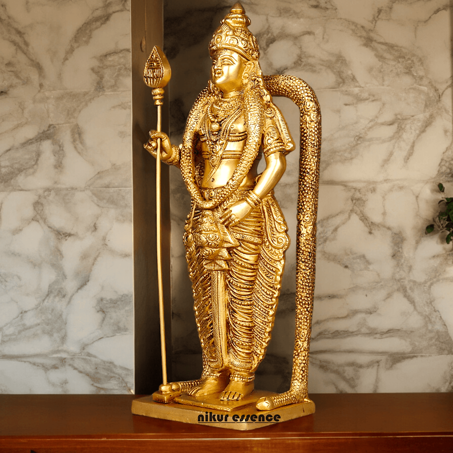 Buy online brass 30 cm Murugan Statue , Exquisite Brass Kartikeya Figurine for Sacred Altars and Home Décor by Nikur Essence