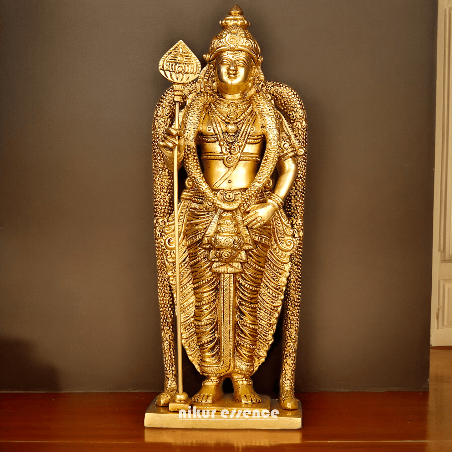 Buy online brass 30 cm Murugan Statue , Exquisite Brass Kartikeya Figurine for Sacred Altars and Home Décor by Nikur Essence