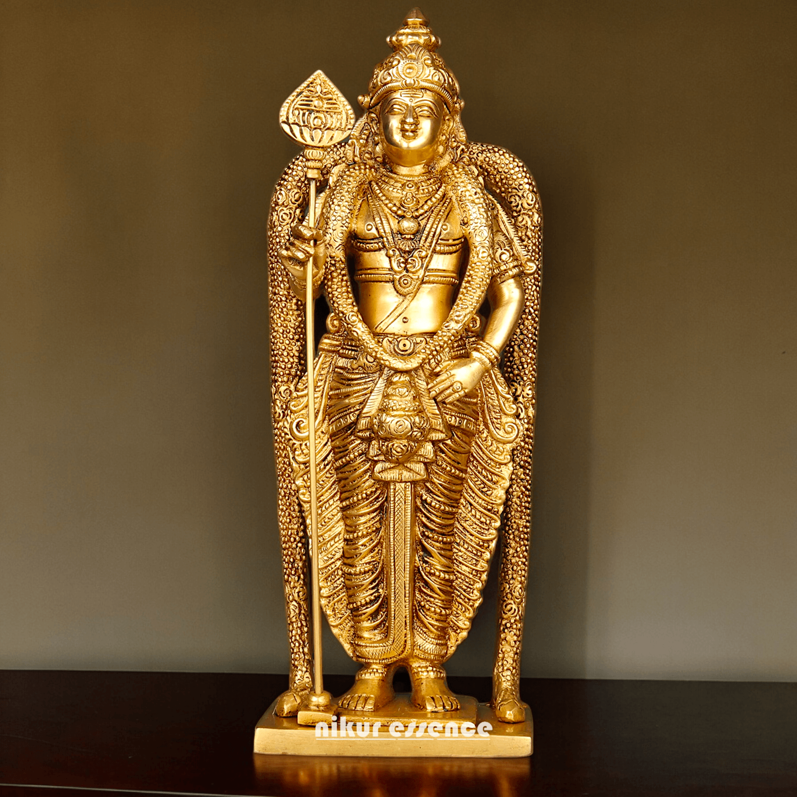 Buy online brass 30 cm Murugan Statue , Exquisite Brass Kartikeya Figurine for Sacred Altars and Home Décor by Nikur Essence