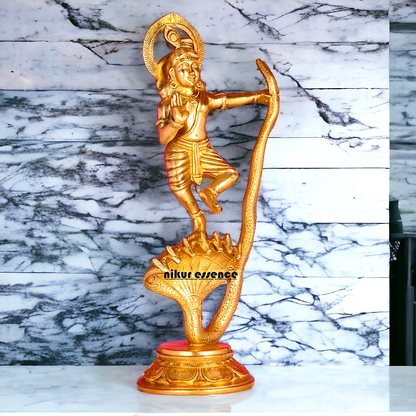 Online Brass Krishna Idol - 31 cm | Majestic Lord Krishna | By Nikur Essence