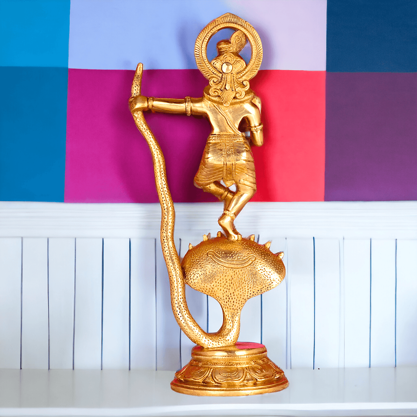 Online Brass Krishna Idol - 31 cm | Majestic Lord Krishna | By Nikur Essence