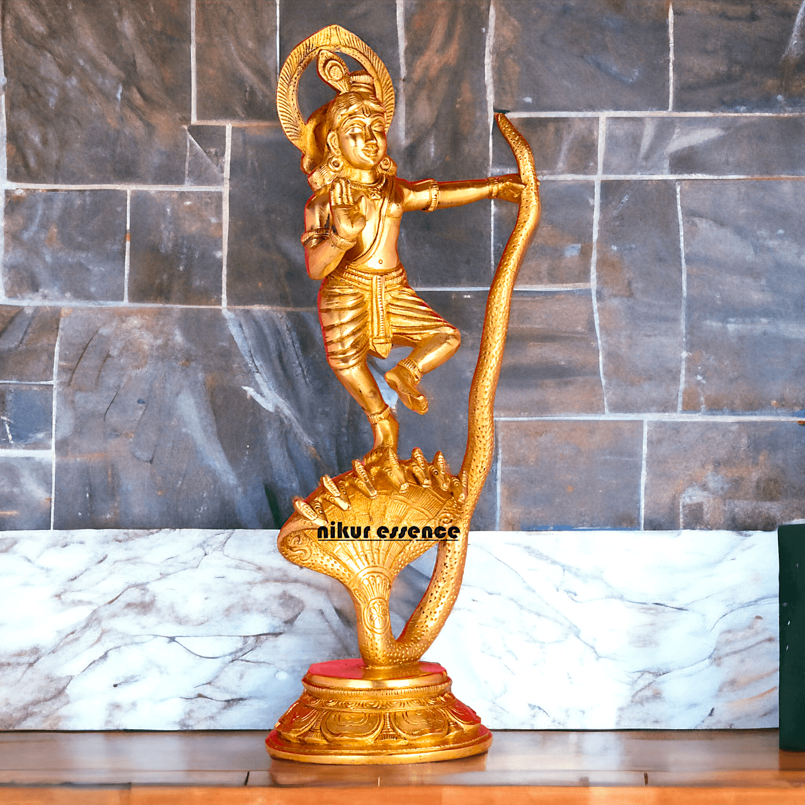 Online Brass Krishna Idol - 31 cm | Majestic Lord Krishna | By Nikur Essence