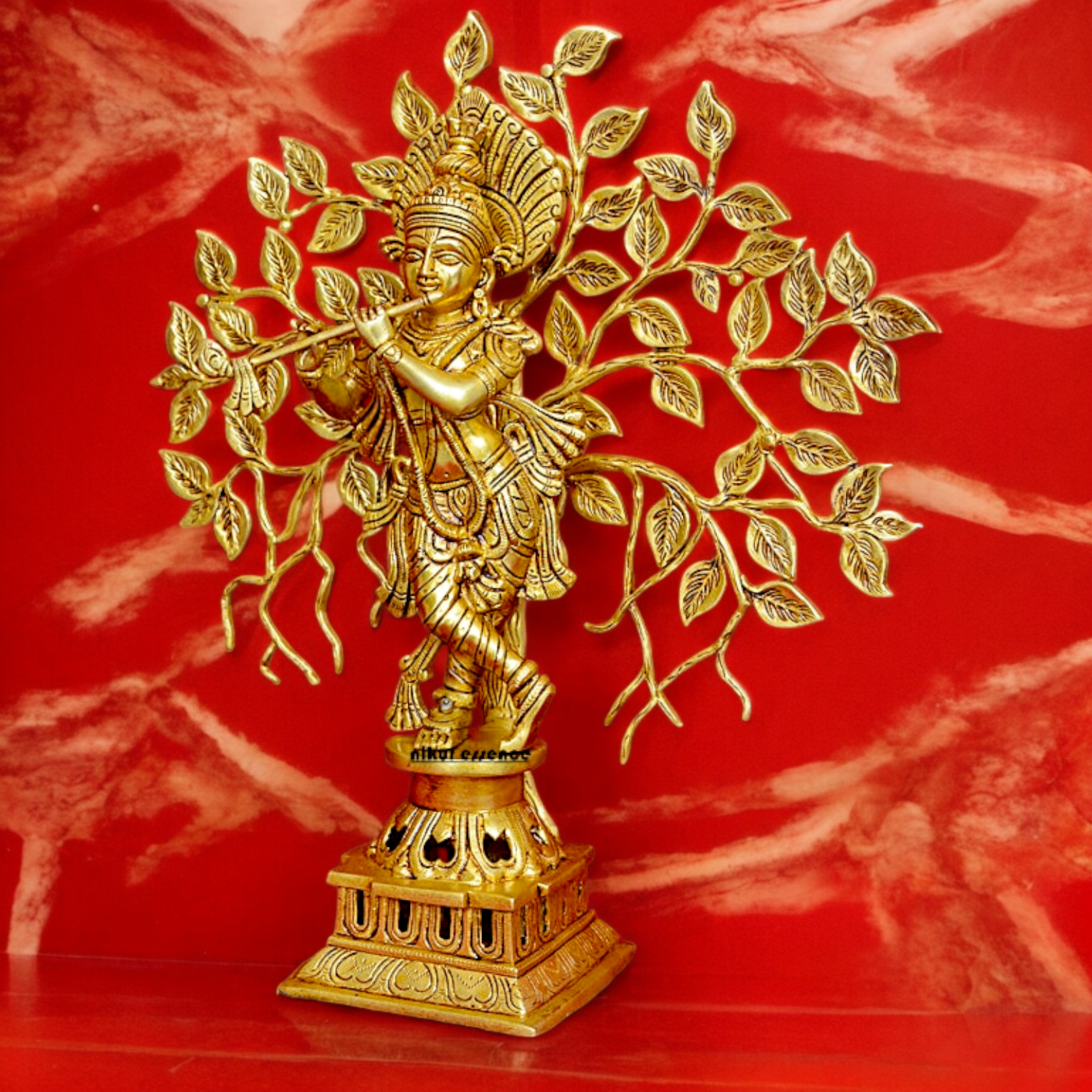 Buy Brass Krishna Playing Flute with Tree Idol - 18 inches | Handcrafted Hindu Statue