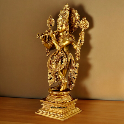 Buy Solid Brass Krishna Standing Large Statue - 20 Inches | Divine Home Decor & Spiritual Idol