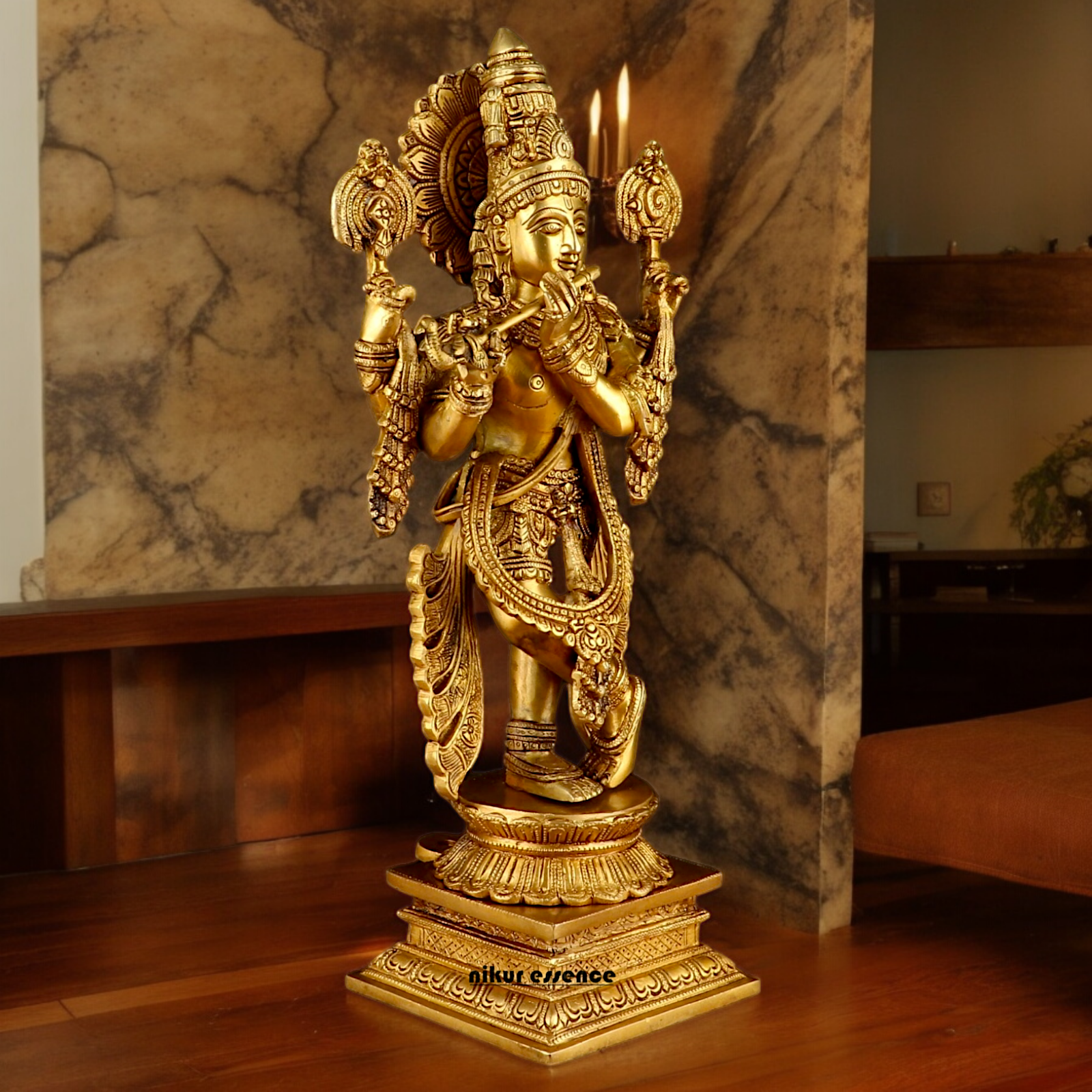 Buy Solid Brass Krishna Standing Large Statue - 20 Inches | Divine Home Decor & Spiritual Idol