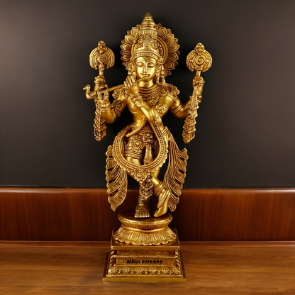 Buy Solid Brass Krishna Standing Large Statue - 20 Inches | Divine Home Decor & Spiritual Idol