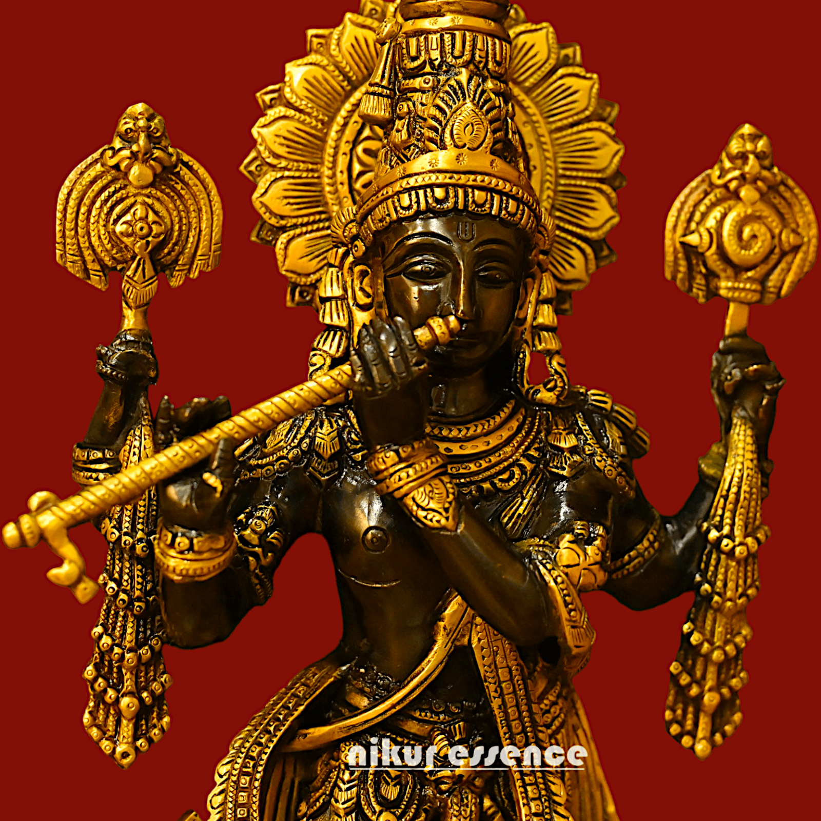 Brass Krishna statue: Intricate Handcrafted Detailing, Majestic Design, and Spiritual Elegance for Home and Temple Decoration Idols Nikuressence