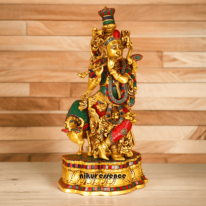 Buy Krishna with Cow | Brass Krishna with Cow | Pure Krishna with Cow-nikuressence Idols Nikuressence