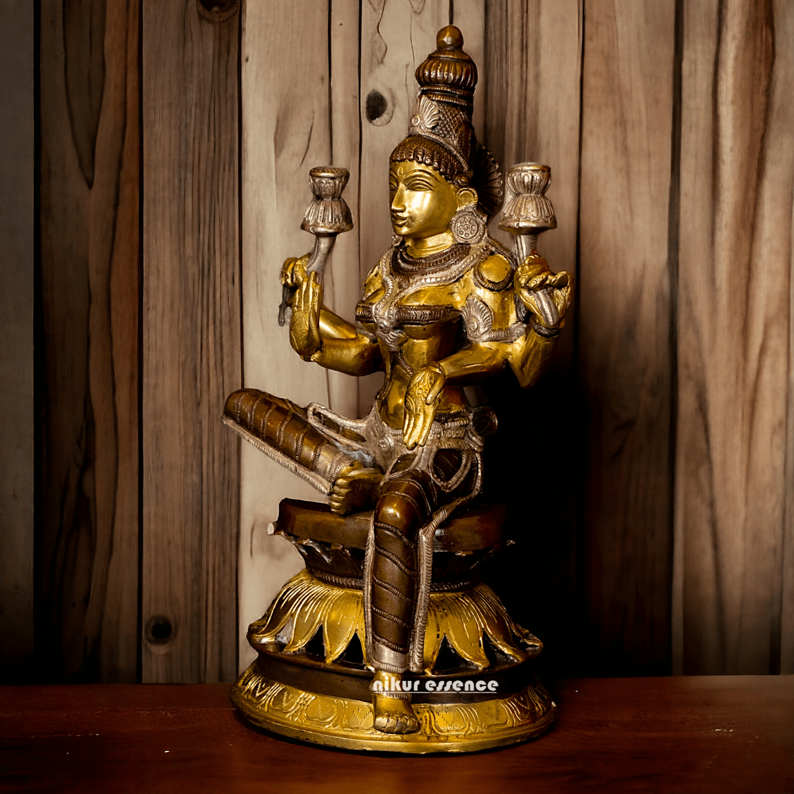 Buy Brass Lakshmi Devi Seated on a Lotus, Handcrafted 12-Inch Spiritual Masterpiece for Home Decor and Puja Room Brass Nikuressence