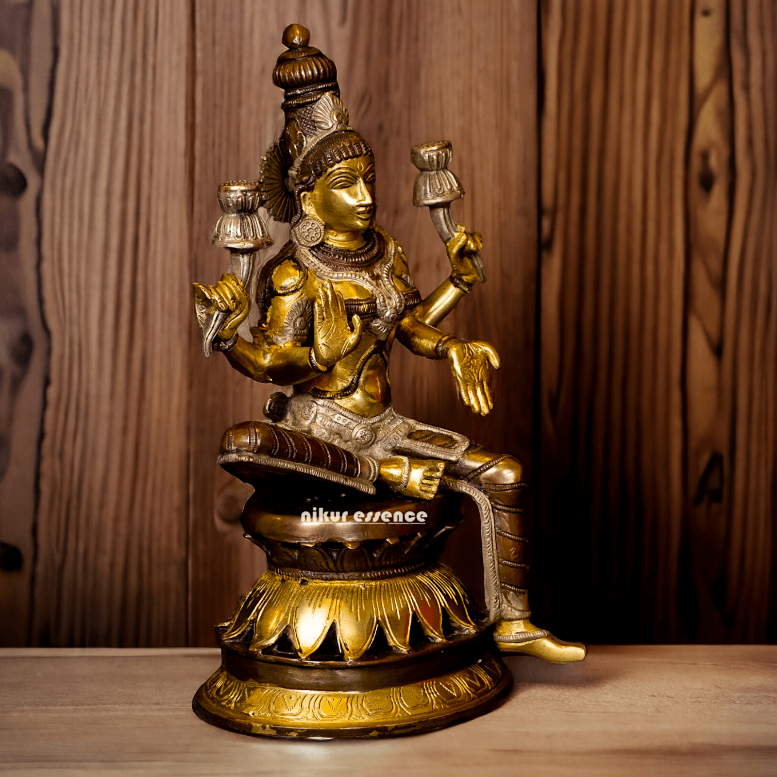 Buy Brass Lakshmi Devi Seated on a Lotus, Handcrafted 12-Inch Spiritual Masterpiece for Home Decor and Puja Room Brass Nikuressence