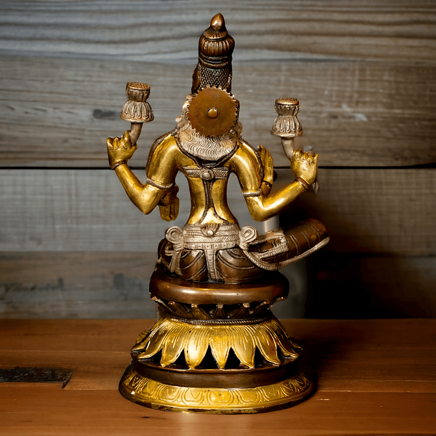 Buy Brass Lakshmi Devi Seated on a Lotus, Handcrafted 12-Inch Spiritual Masterpiece for Home Decor and Puja Room Brass Nikuressence