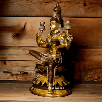 Buy Brass Lakshmi Devi Seated on a Lotus, Handcrafted 12-Inch Spiritual Masterpiece for Home Decor and Puja Room Brass Nikuressence