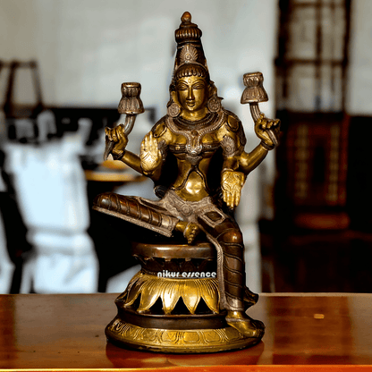 Buy Brass Lakshmi Devi Seated on a Lotus, Handcrafted 12-Inch Spiritual Masterpiece for Home Decor and Puja Room Brass Nikuressence