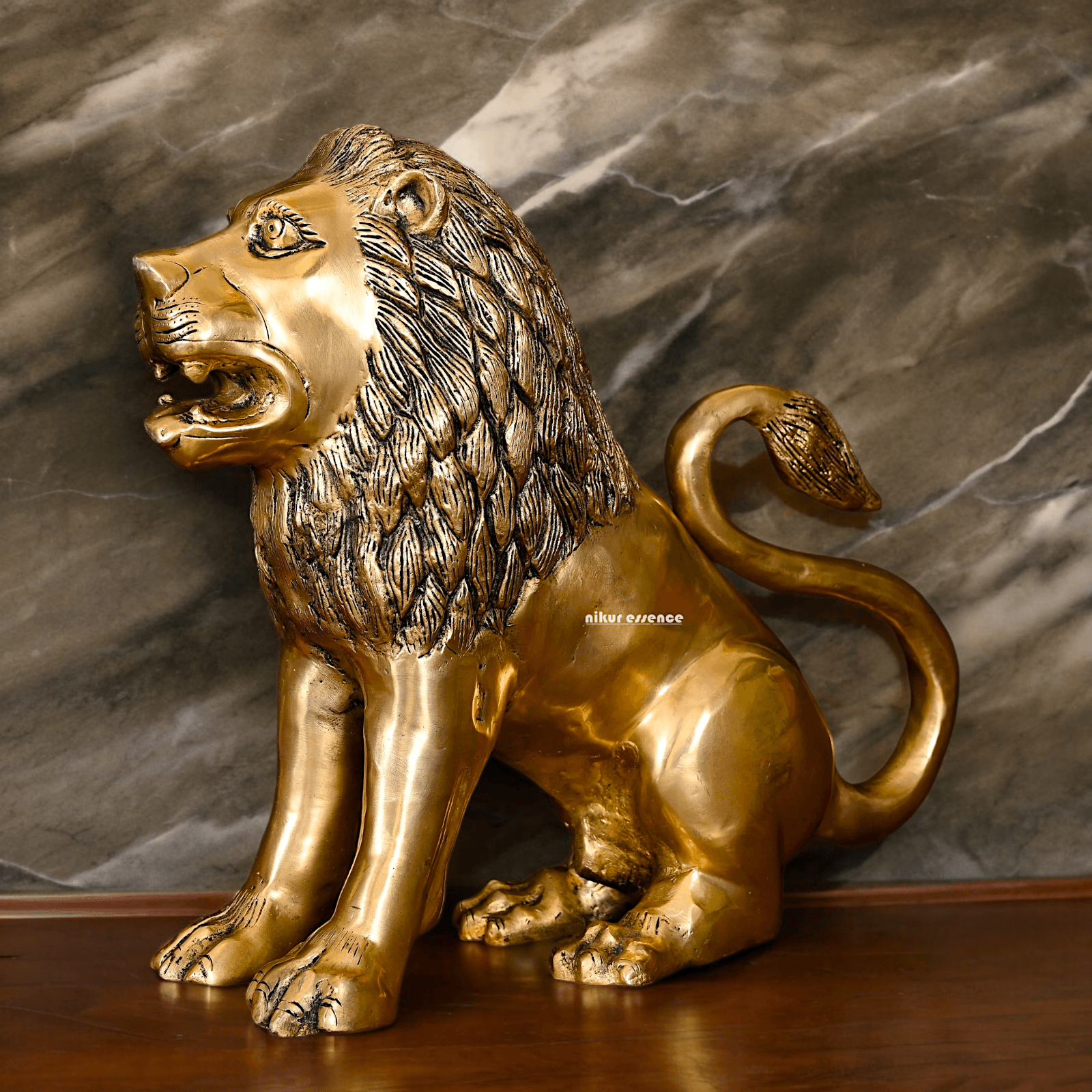 Large Solid Brass Lion Statue by Nikur Essence - 40.5 cm Idols Nikuressence