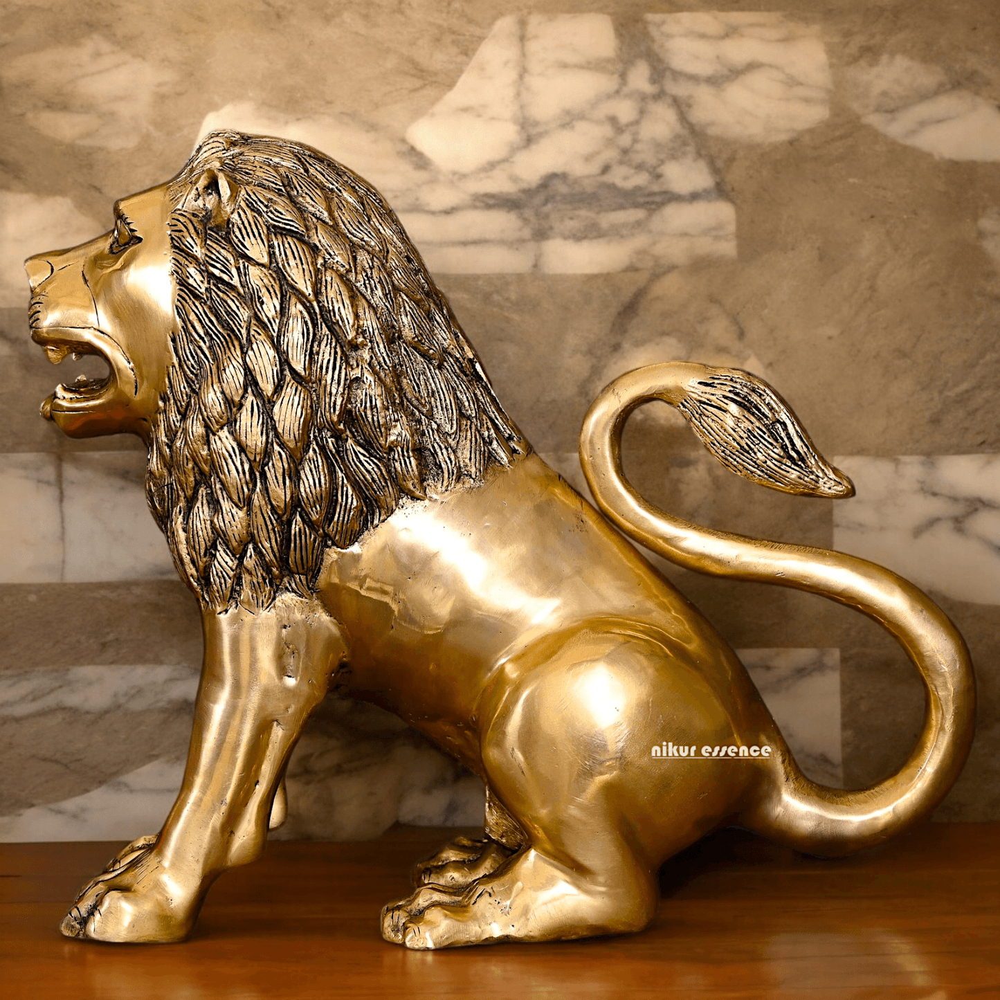 Large Solid Brass Lion Statue by Nikur Essence - 40.5 cm Idols Nikuressence