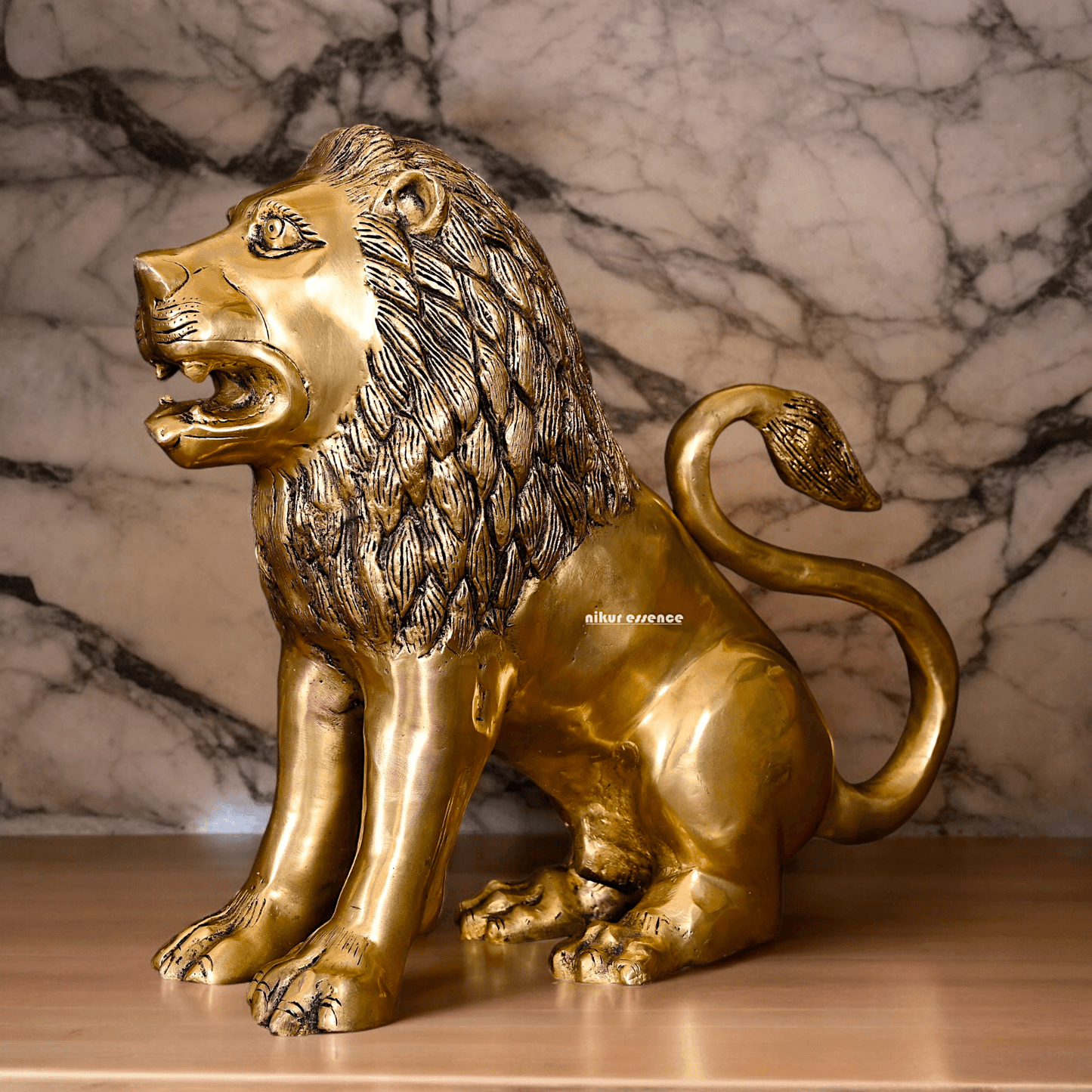 Large Solid Brass Lion Statue by Nikur Essence - 40.5 cm Idols Nikuressence