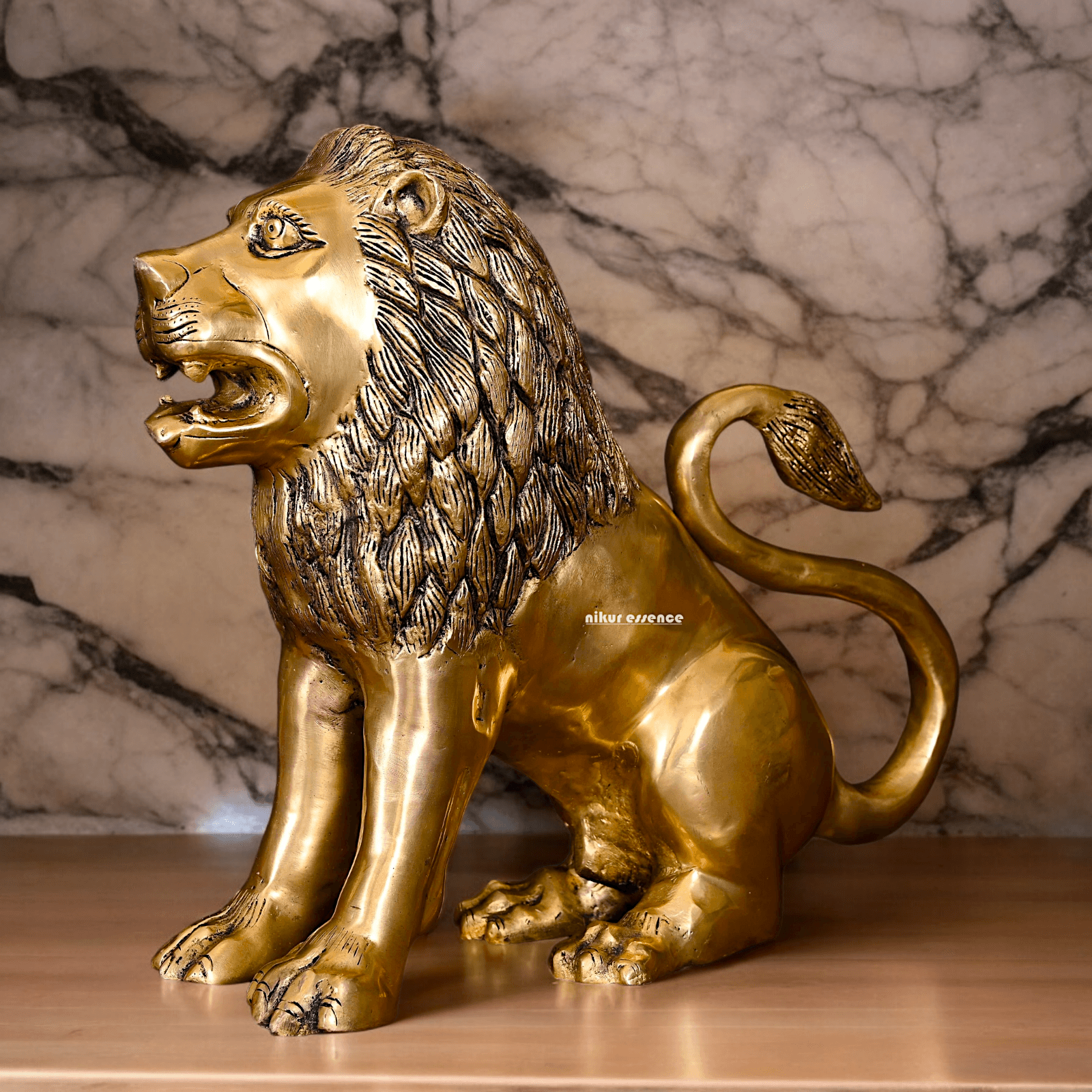 Large Solid Brass Lion Statue by Nikur Essence - 40.5 cm Idols Nikuressence