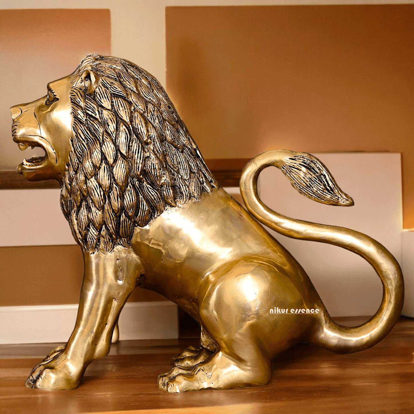 Large Solid Brass Lion Statue by Nikur Essence - 40.5 cm Idols Nikuressence