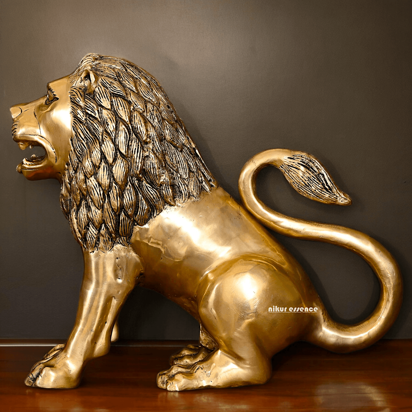 Large Solid Brass Lion Statue by Nikur Essence - 40.5 cm Idols Nikuressence