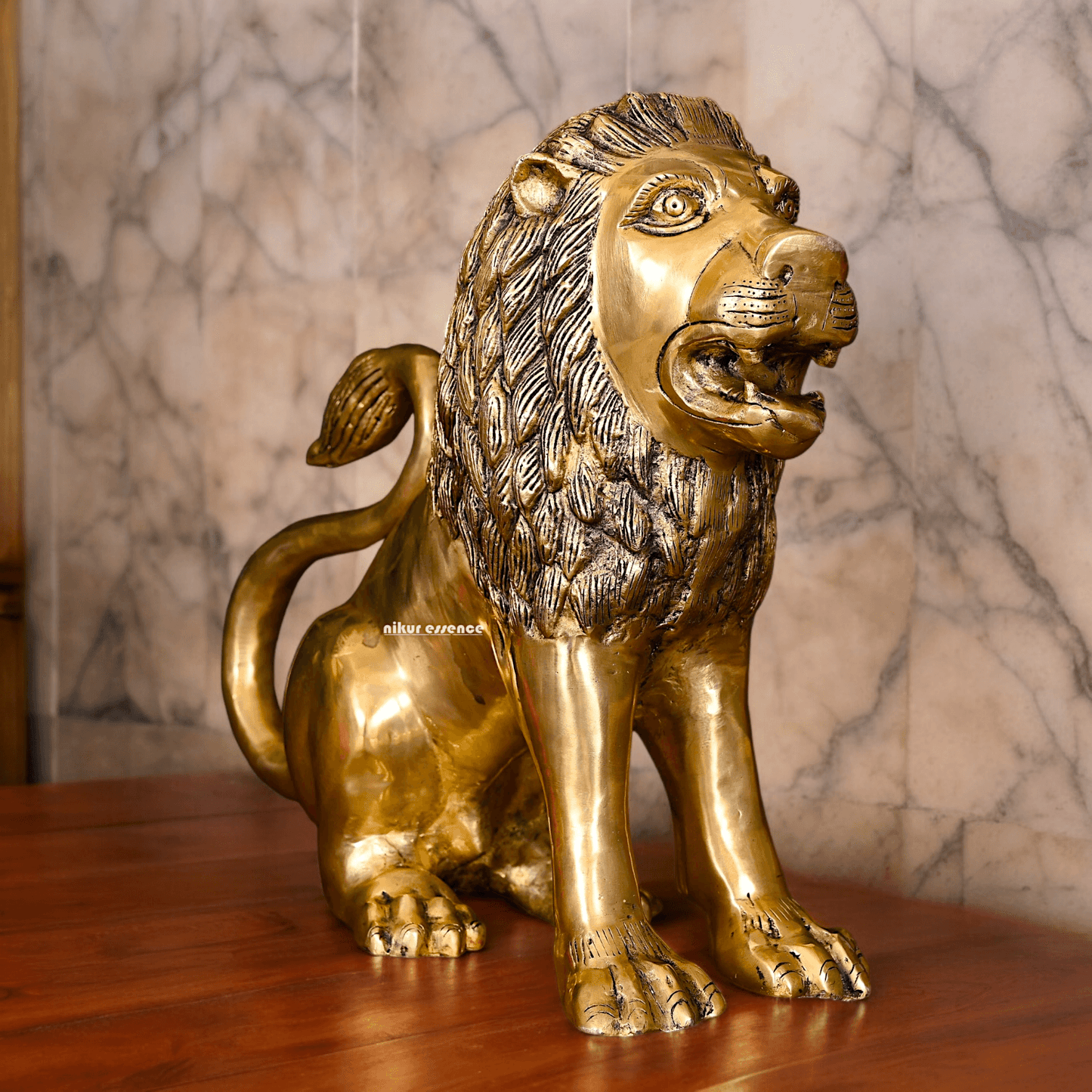 Large Solid Brass Lion Statue by Nikur Essence - 40.5 cm Idols Nikuressence