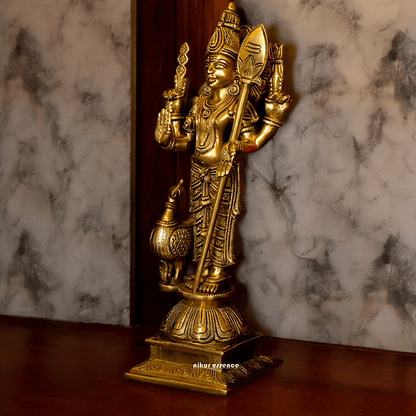 Superfine brass 34 cm Lord Karthikeya Brass Statue - Majestic Handcrafted South Indian Hindu Deity Idols Nikuressence