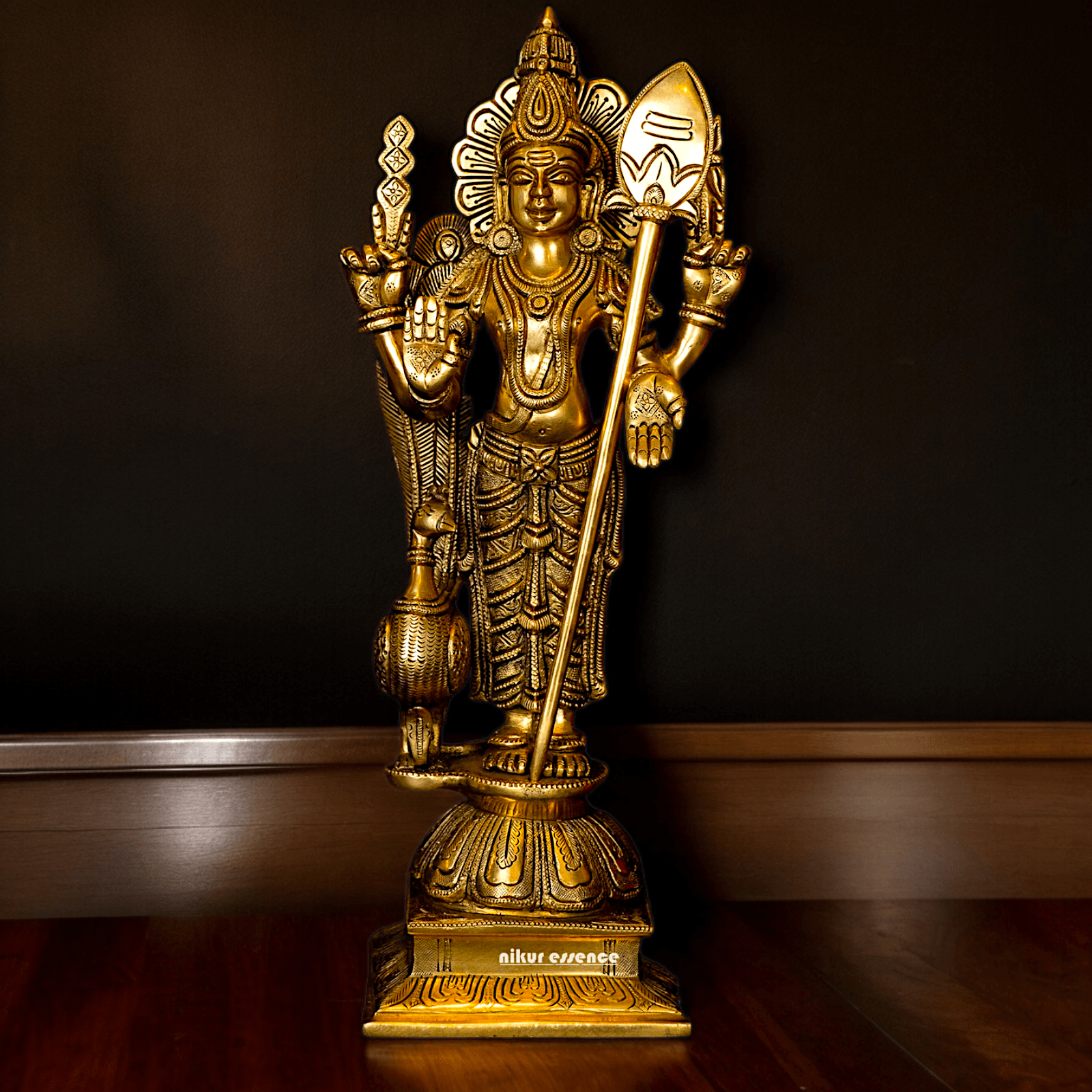 Superfine brass 34 cm Lord Karthikeya Brass Statue - Majestic Handcrafted South Indian Hindu Deity Idols Nikuressence